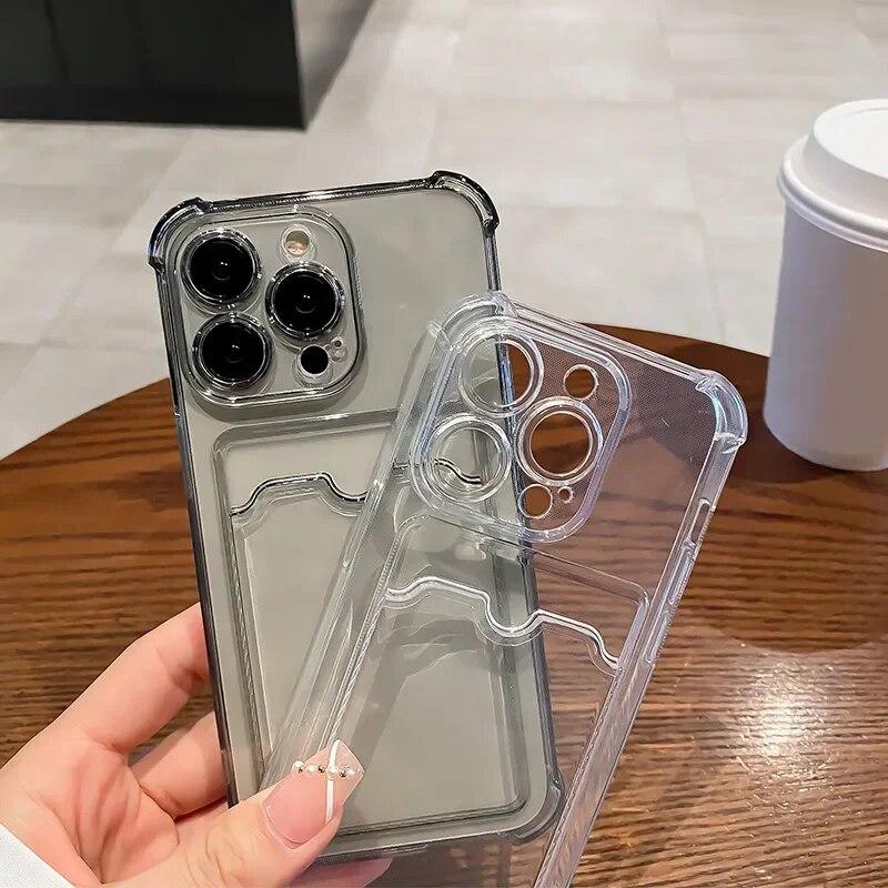 Transparente Kartensteckplatz-Taschenhalterhülle für iPhone 15 14 13 12 11 Pro Max X XS XR 7 8 Plus Klare Brieftasche Silikon Stoßfeste Abdeckung