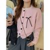 New Korean Style Sweet Bow Tie Cardigan Sweater Knitted Jackets Fashion Elegant Women Loose O Neck Long Sleeve Spring and Autumn Coats Casual Clothing