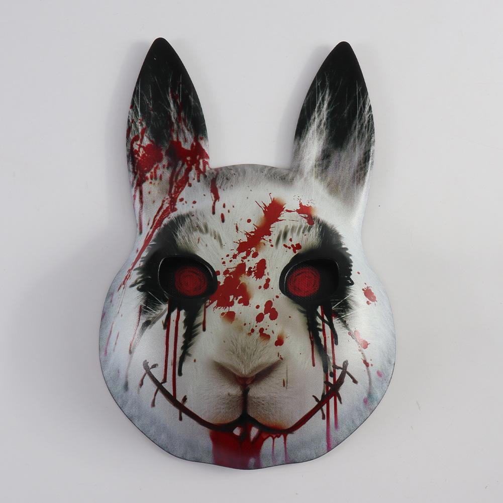 Halloween Scary Bloody Rabbit Mask with Ears, Full Face Cover for Cosplay Party, Adult Masquerade Decoration