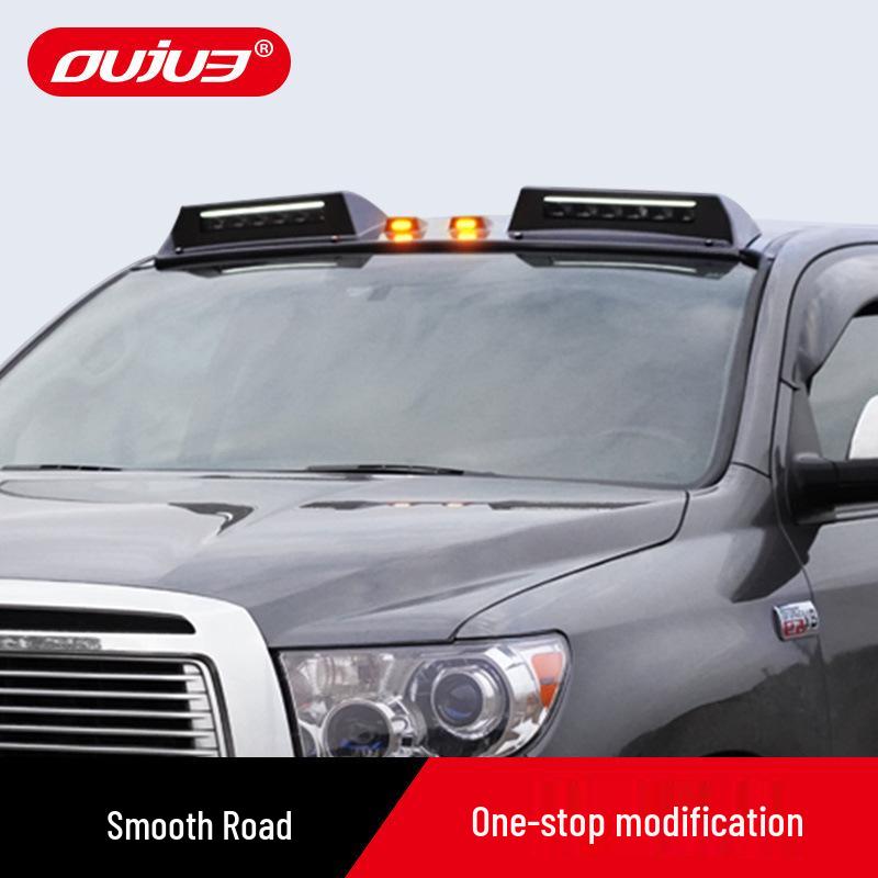 Toyota Tundra Off-road Sand & Gravel Deflector Rain Visor & Yellow Spotlight Decoration Accessory.