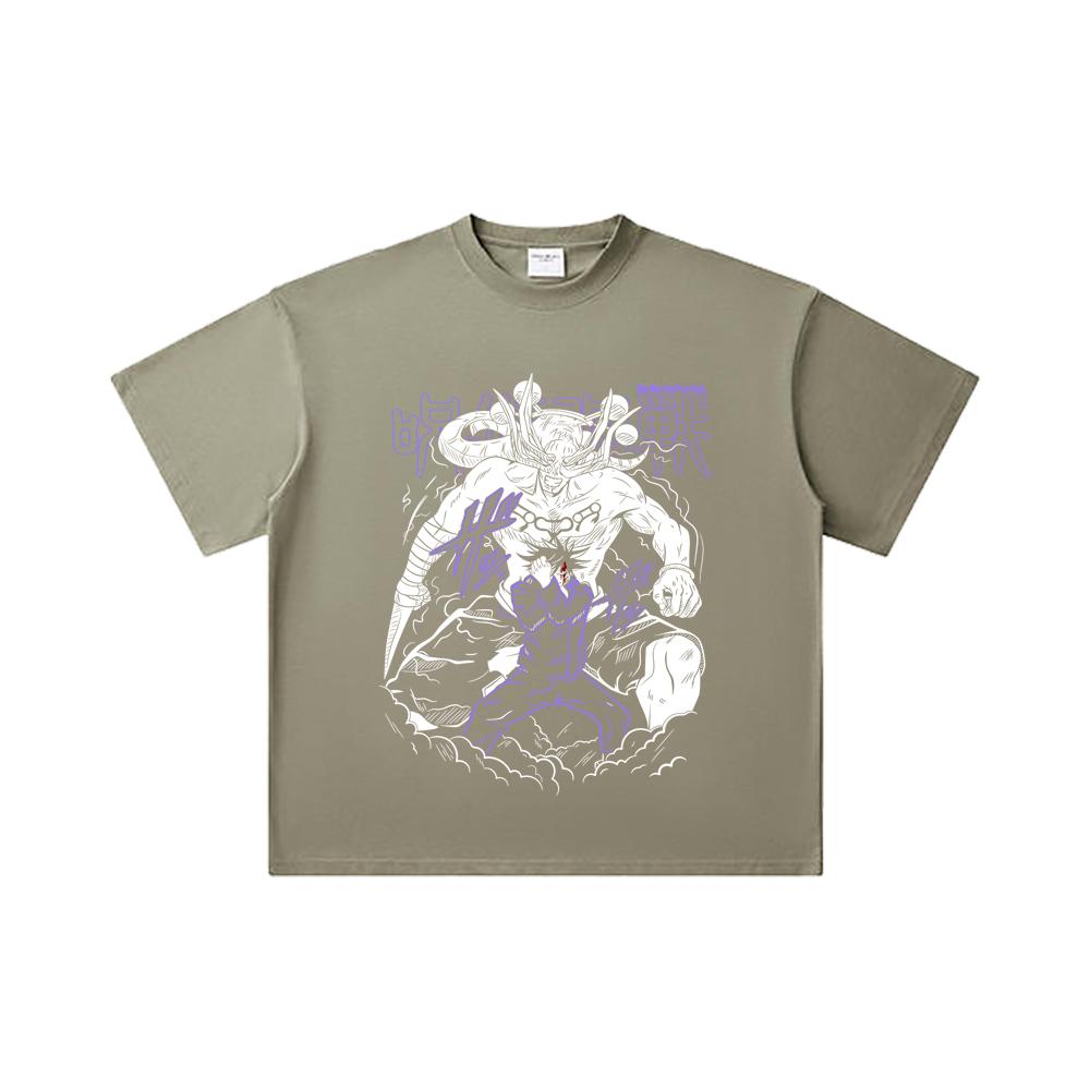 260 GSM Double Yarn 32 Count 100% Cotton Jujutsu Kaisen V35 Mahoraga Print Unisex Heavy Cotton T Shirt