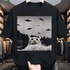 Alien Katze UFO Grafik T-Shirt Lustiges Außerirdischen Design Baumwoll-T-Shirt für Männer Paare Lockerer Schnitt Rundhalsausschnitt Shirt
