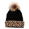 Herbst Winter Damen Verdickte Wärme Gestrickte Wolle Leopardenflor Hut