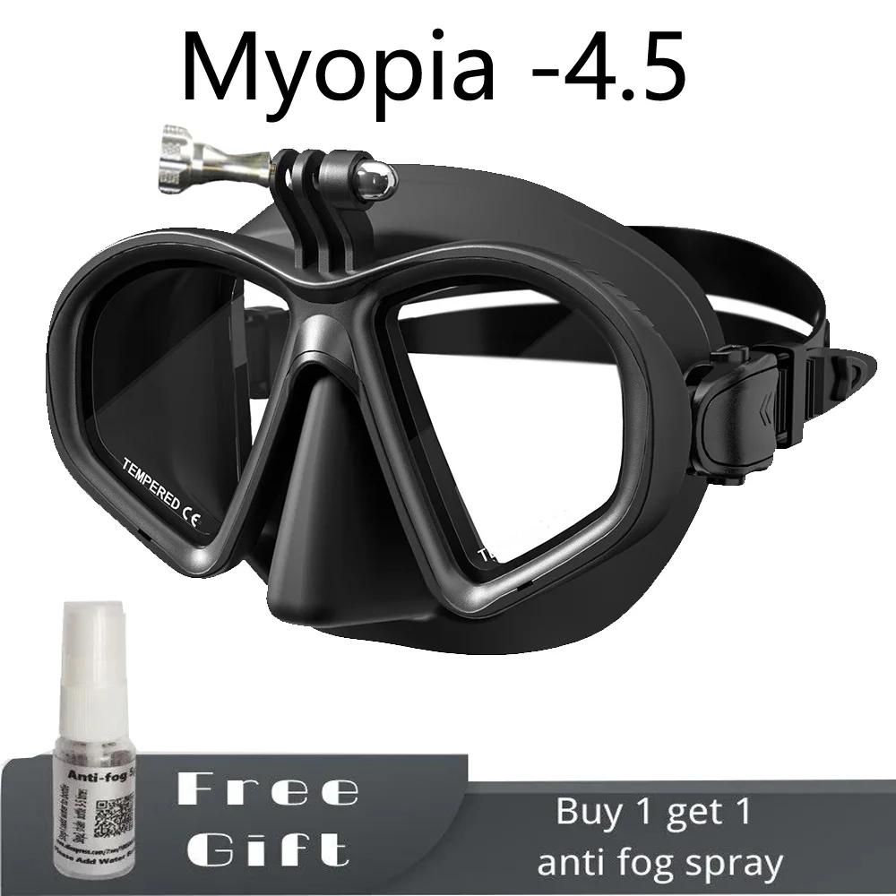 Low Volume Dive Mask Tempered Glasses Lens,Myopia Diving Mask,Spearguns Scuba Gear ,with Gopro Mount,anti-fog for Narrow Face