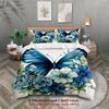 3pcs Butterfly Flower Bedding Sets 3D Printed Blue Floral Easy Care Duvet Cover Sets With Pillowcases No Filling