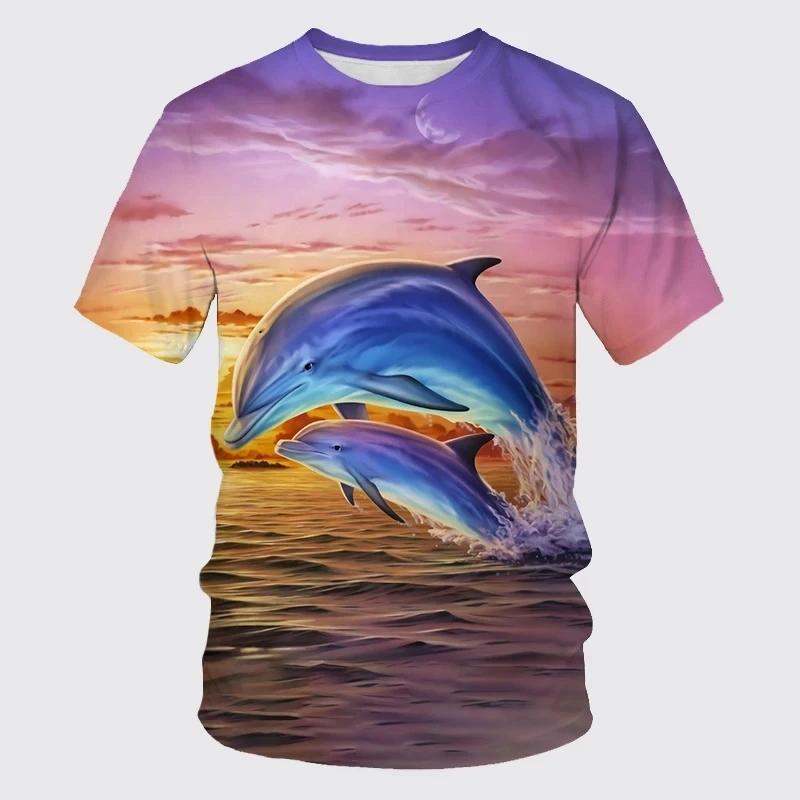 T-shirt Imprimé Homme Nouveau Motif Dauphin Mignon Été Populaire Rue Harajuku Col Rond Grande Taille Mode Manches Courtes