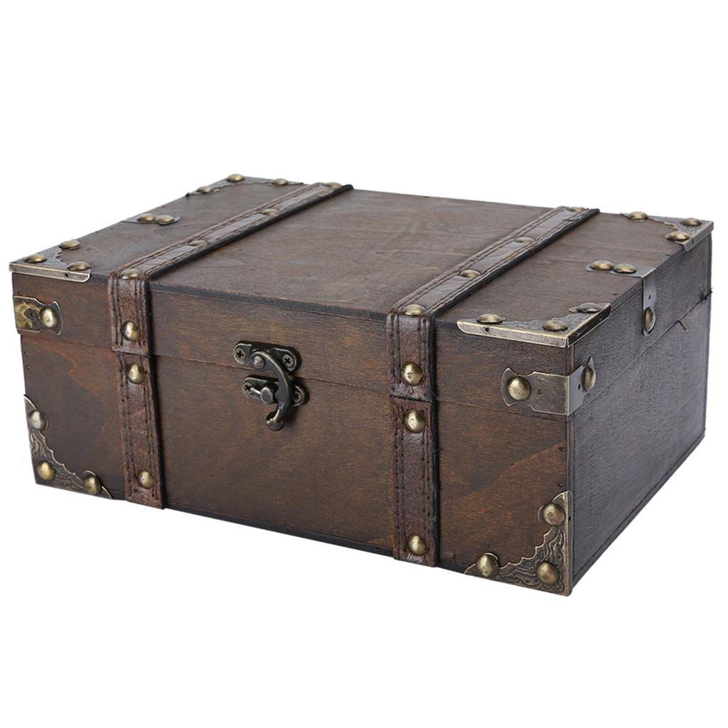 Vintage Houten Opbergdoos Decoratieve Schat Sieradendoos met Slot Huisdecoratie6282?2302