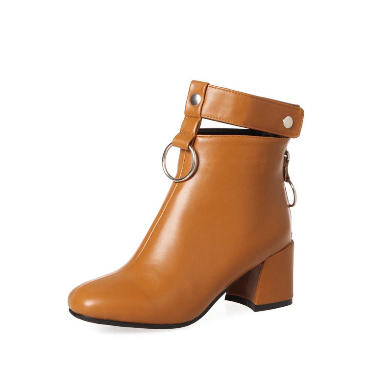 New Autumn Ankle Boots Female Fashion Zip Motorcycle Boots Women Leather Rubber Boots Ladies High Heels Shoes Woman 77