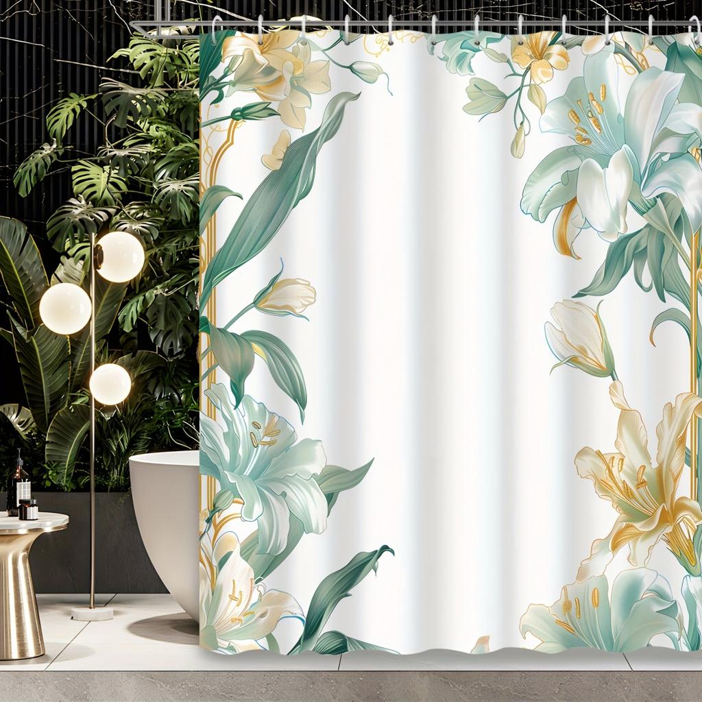 1Pcs Modern Art Beautiful Lily Flower Decoration Illustration Bathroom Shower Curtain With Hooks Shower Curtain Polyester Fabric