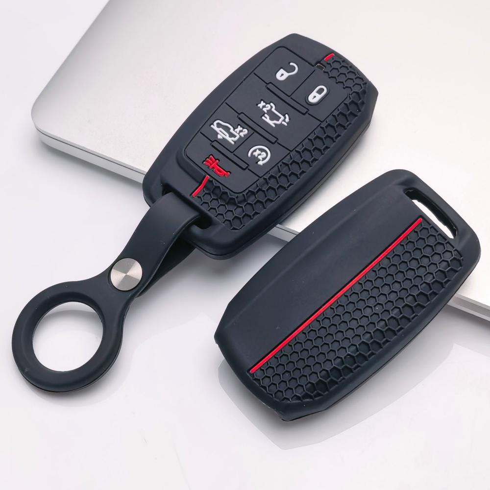 Silicone Key Fob Cover with Keychain for Dodge Durango Challenger Charger Chrysler 300 for Jeep Grand Cherokee Grand Wagoneer Protective Case Fits 6