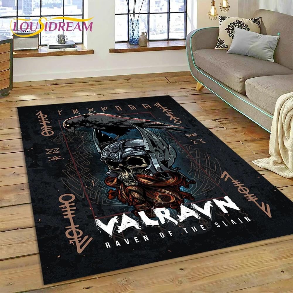 Teppich mit Wikinger-Symbolen aus der nordischen Mythologie, Odin, Walhalla, für Zuhause, Wohnzimmer, Schlafzimmer, Sofa, Fußmatte, Dekor, rutschfeste Bodenmatte für Kinder