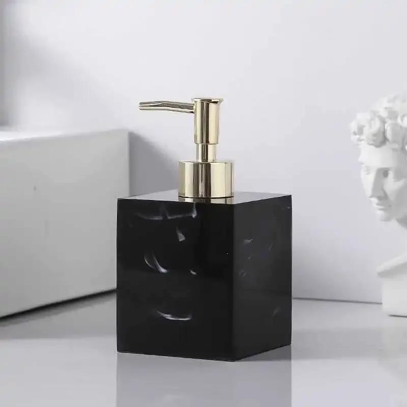 Quadratischer Seifenspender aus Marmor, kreative quadratische Emulsionsflasche aus Kunstharz, Badezimmer-Accessoires, Emulsionsflasche, Badezimmer-Dekoration