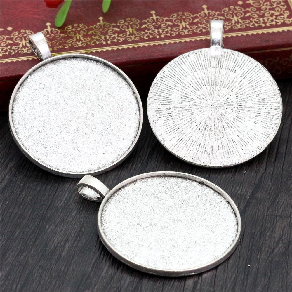 5pcs/lot 35mm Inner Size Antique Bronze and Silver Colors Plated Vintage Baroque Style Cabochon Base Setting Charms Pendant