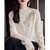 Autumn Winter Women Stylish Rhinestone Chic Soft Cashmere Sweater Half High Collar Long Sleeve Knitted Pullovers Elegant Jumper