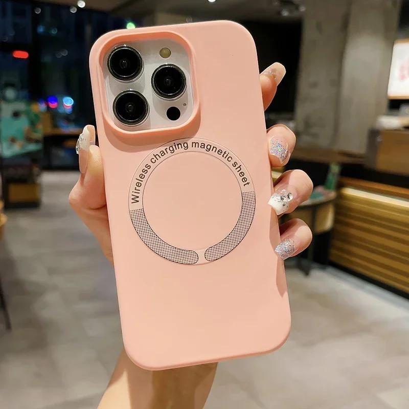 Liquid Silicone Phone Case For Apple iPhone 17 16 15 14 13 12 Pro Max Plus Air Magsafe Magnetic Wireless Charger Funda