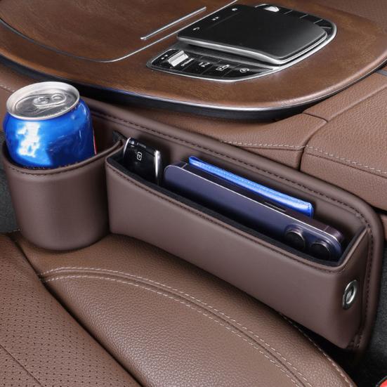 Remplisseur d'espace pour siège de voiture Antidérapant Imperméable Boîte de rangement Résistant aux rayures Cuir synthétique Organisateur d'espace de siège de voiture pour téléphones Tasses