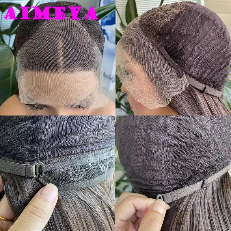 AIMEYA Brown Deep Wave Wig Long Synthetic Lace Front Wig for Women Natural Hairline Daily Use Cosplay Wigs Heat Resistant Fiber