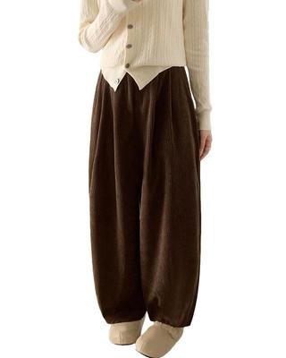 LUJPOIR Corduroy Perfect for Fall and Winter Solid Loose Casual Bottoms Women's Wide-Leg Pants, Commuting, Warm, Thick, Color, Flattering, Fit, -