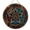 1pc 2d Flat Witch Star Round Wooden Sign - 20cm, Beautiful Five-pointed Star Themed Wreath Sign for Home, Garage, Hotel, Garden, Cafe Decoration