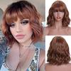 Short Wavy Bob Wigs for Women Light Auburn Wig with Bangs Natural Wavy Synthetic Heat Resistant Fiber Cosplay Halloween Wigs
