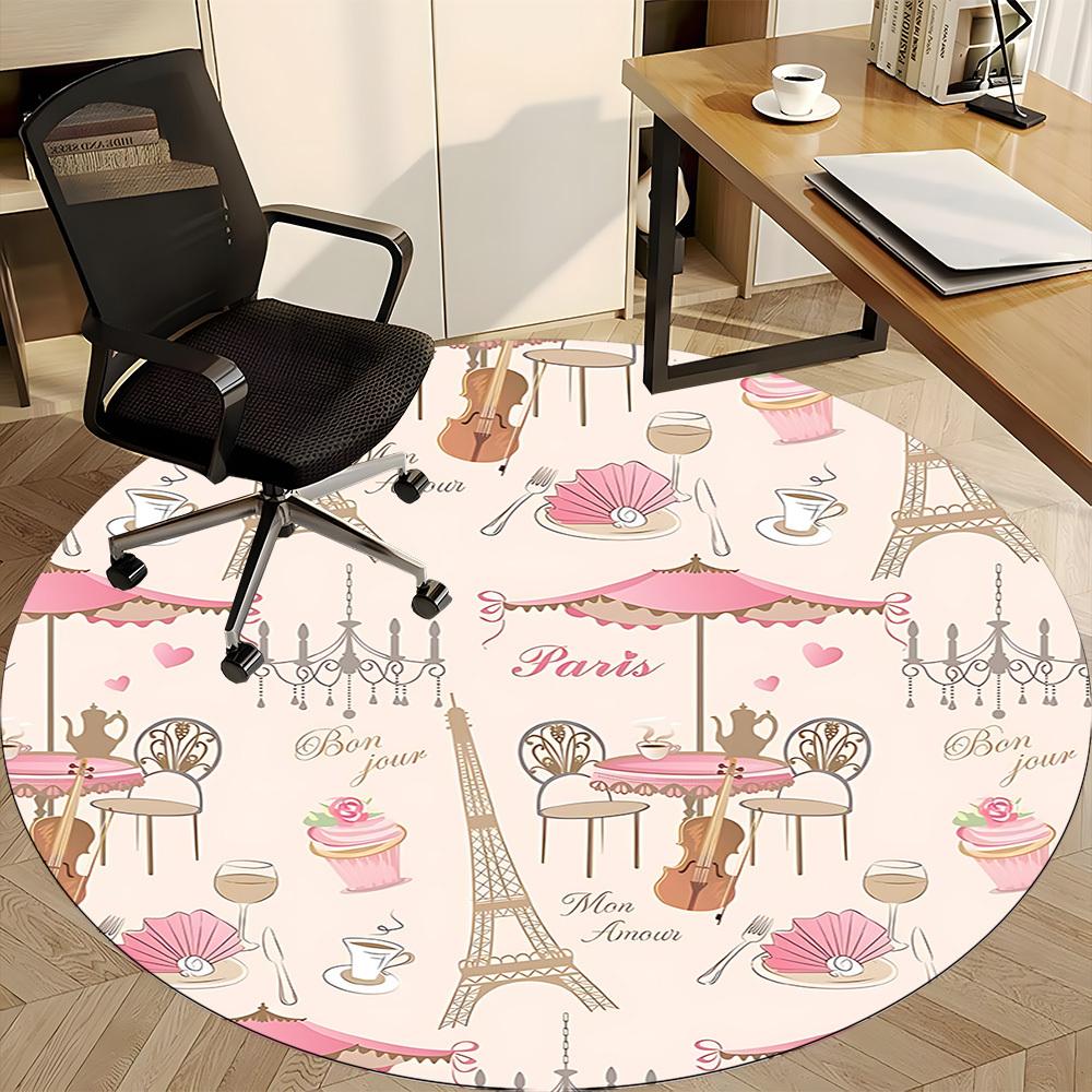 1pc Parisian Tea Party Office Round Rug, Non-slip, Soft and Durable Office Rug for Interior Decoration, Perfect for Office, Beautiful Decoration Yy260