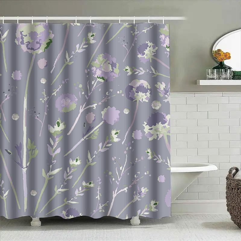 Purple Floral Shower Curtain Decorative Watercolor Print Bath Linen Wall Hanging Home Accessories For Bathroom