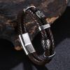 Punk Double-Layer Genuine Leather Bracelet Men Stainless Steel Accessories Wristband Viking Couple Jewelry Handmade Gifts BB1356