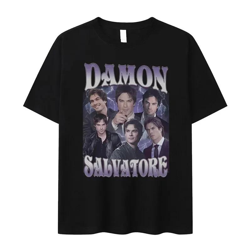 Damon Salvatore IanSomerhalder TV Drama Pattern Tshirt for Women Retro Gothic Fashion Oversized Tshirt for Women's Street Wear