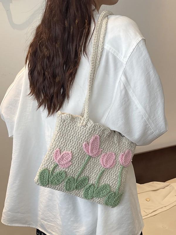 Handgestrickte Tragetasche ohne Marke mit gewebtem Muster für den lässigen täglichen Gebrauch