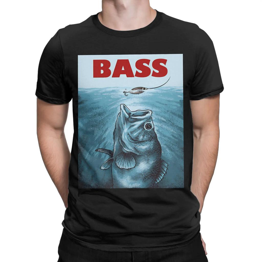 Novelty Fishing Bass Fish Fisherman T-Shirts Men Round Collar 100% Cotton T Shirt Short Sleeve Tees Graphic Tops