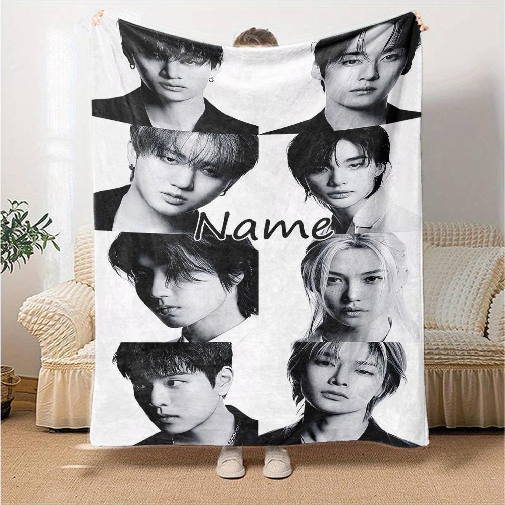 Custom Name Stray Kids Theme Printed Blanket - Perfect for Couch, Bed, Travel & Outdoor Use | Machine Washable, Cozy & Durable.