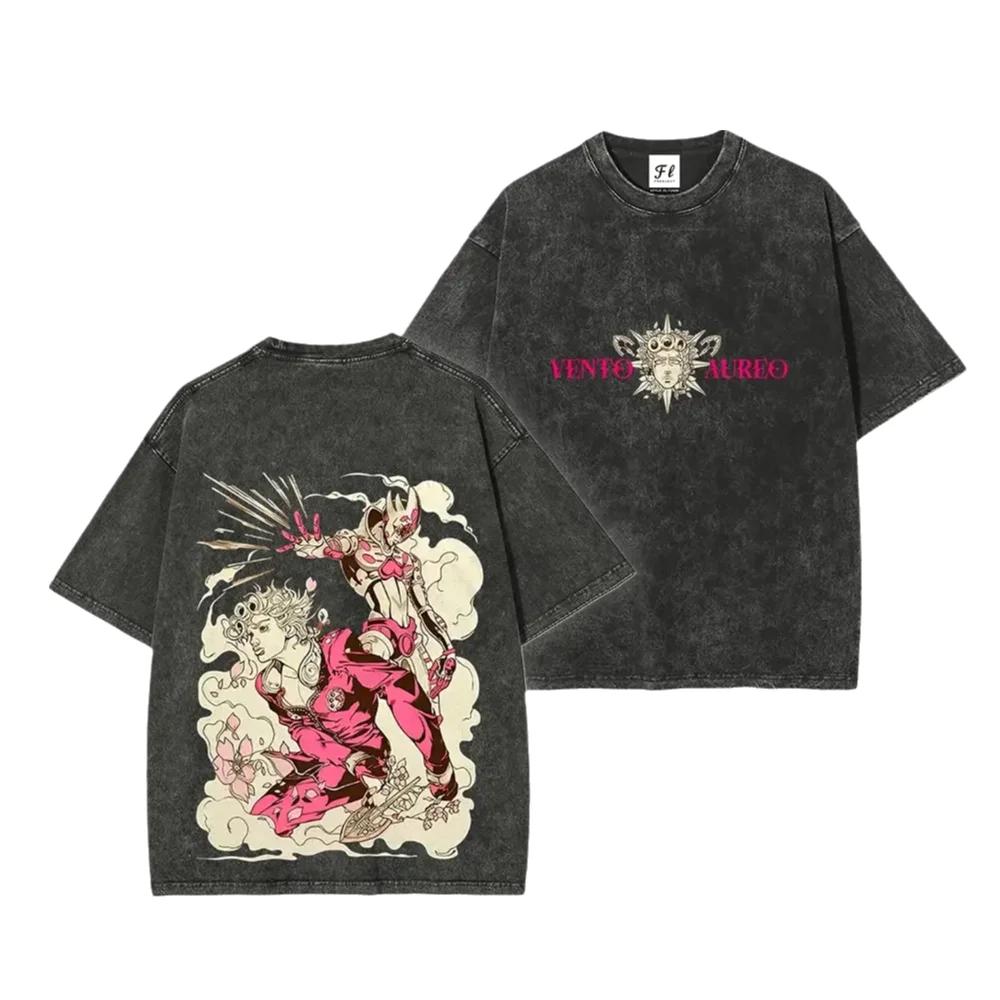 JoJo's Bizarre Adventure Anime Printed T Shirt Gothic Y2k Washed T-shirt Summer Oversized Cotton Tees Tops Men Unisex Clothing