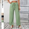 Summer New Women's Casual Drawstring Flowing Trousers Wide Leg Pants with Pockets