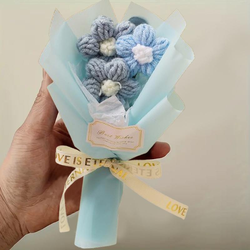 Knitted Puff Bouquet Creative Bow Ribbon Mini Multiple Colors Decorative Simulation Flower Photography Props Gift Accessories