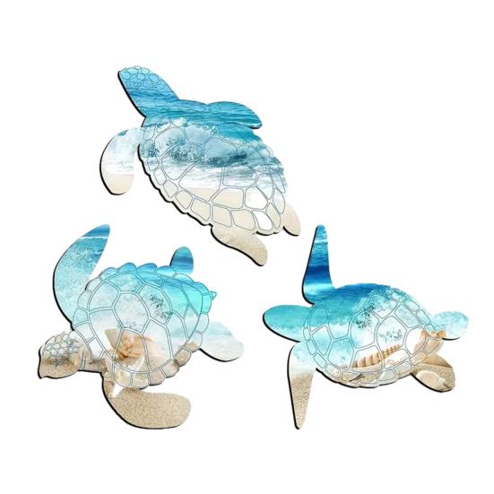 3 Pcs Wooden Sea Turtle Wall Decor Vintage Beach Theme Turtle Wall Art Ocean Coastal Hanging Ornaments for Home Lake House Bathroom