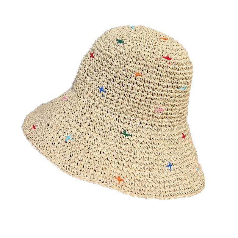 Summer UV Proof Large Hat Brim Beach Vacation Beach Straw Hat Colorful Stars Weaving Fisherman Hat Fisherman Hat