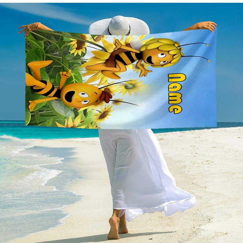 Personalisiertes ultraweiches Strandtuch mit Biene Maja-Thema, ideal für Pool - Camping, Tauchen - Perfekter Reisebegleiter, Lebendiges Strandtuch.