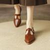 Fashion Vintage Belt Buckle Pointed Single Shoes for Women Spring New Soft Leather British Small Leather Shoes Thick Mid-heel Leisure