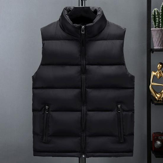 Autumn Winter Men Vest Solid  Color Thickened Stand Collar Zipper Slim Fit Sleeveless Jacket for Daily Wear