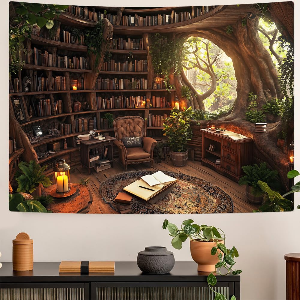 Fensterteppich Waldfenster-Tapestry Bibliotheks-Tapestries Baum-Bücherregal Wanddecke Für Für Schlafzimmer Wohnzimmer WG-Dekor