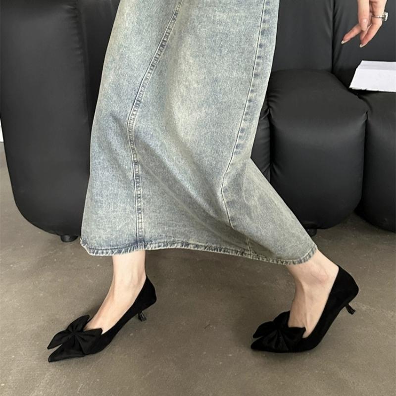 Fashion 2024 Women's High Heels Spring and Autumn Bow Imitation Suede Velvet Luxury Designer Women's Shoes