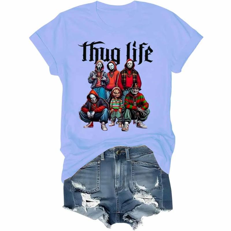 Thug Life Horror Movie T-Shirt Friends Horror Character Halloween Shirt Halloween Funny Graphic T-Shirts Women’s