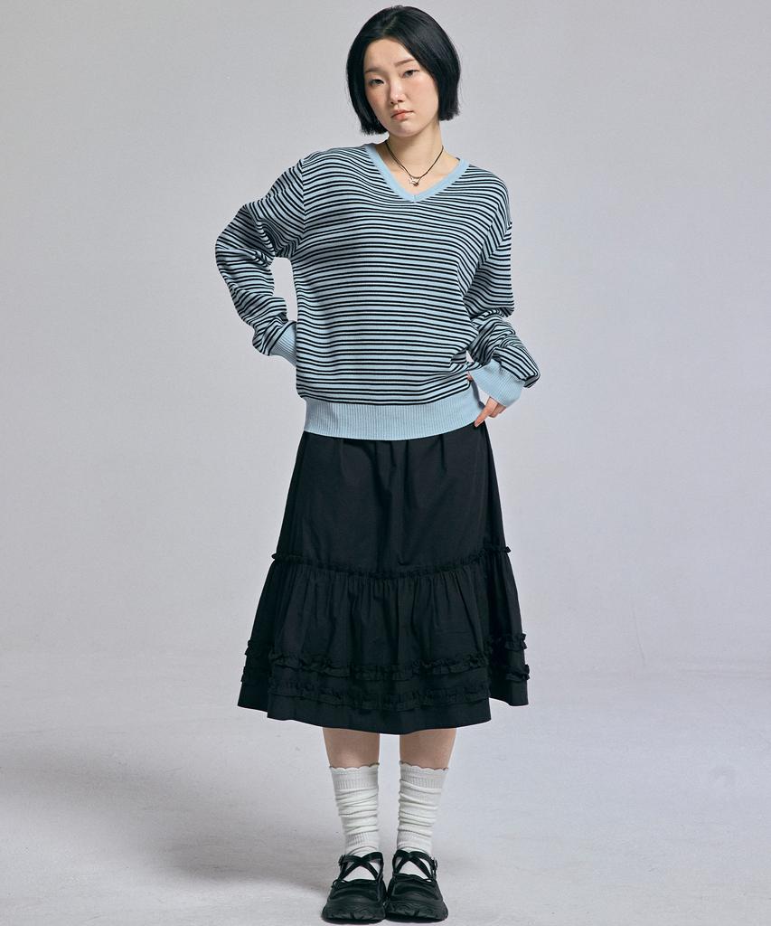 AWESOME STUDIO Classic (Stripe) V-Neck Knit Sky Blue