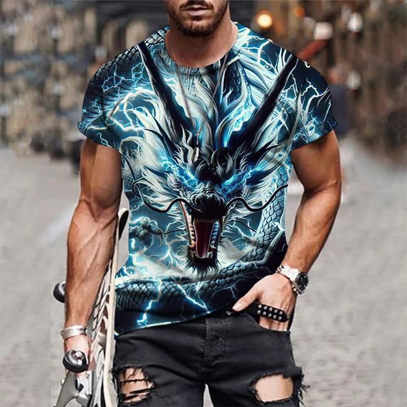 3D Men's T-shirt Fashion Competition Cool Dragon Pattern Design Hip Hop O-neck Short Sleeved Top Abstract Harajuku Men's T-shirt