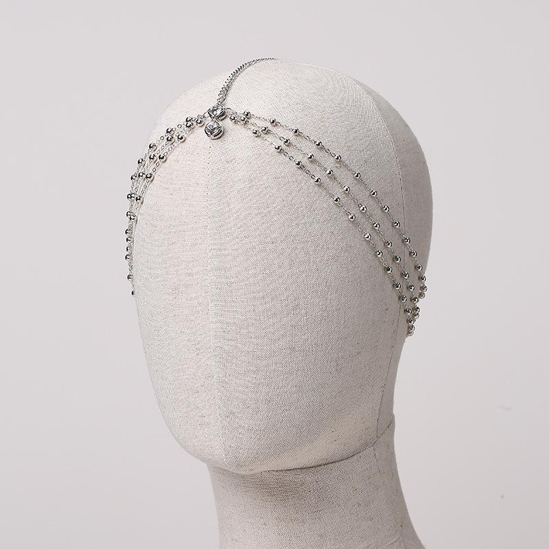 Catena per Capelli con Frange e Ciondolo di Cristallo per Sposa da Donna, Sottile Catena Geometrica Multistrato in Metallo, Gioielli da Matrimonio