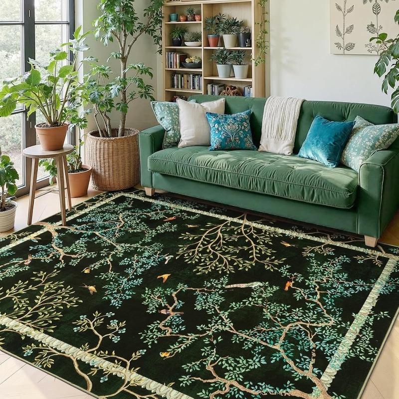 Large Area Floral Print Living Room Carpet Artistic Home Decoration Bedroom Bedside Rug Machine Washable Coffee Table Floor Mat
