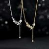 S925 Sterling Silver Peaceful Leaf Tassel Necklace - Women's High-End Fashion Design Clavicle Chain