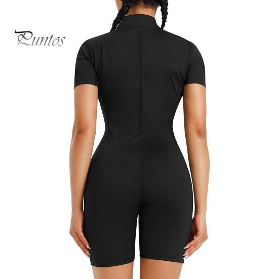 Sport Sweat Romper Compression Zipper Closure Stand Collar Sauna Suit Short Sleeves Calorie Burning Workout Sweat Suit High Elastic Waist Trainer