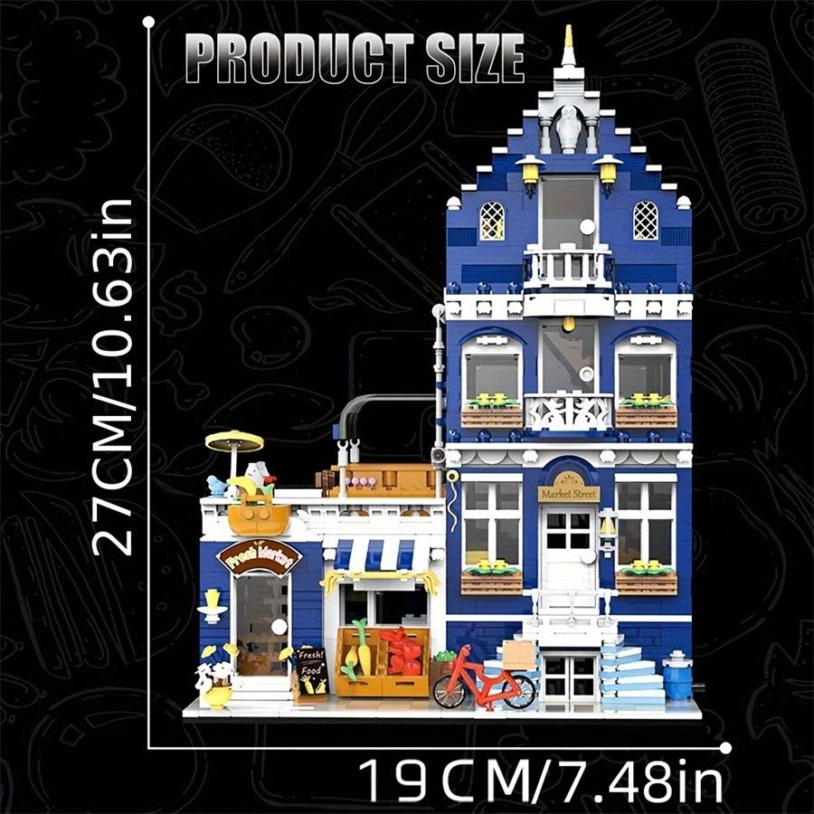 MINI Bricks European Market Street Caf Villa Store House Building Blocks City Street View Scene Model Assemble Toy Kid Gifts