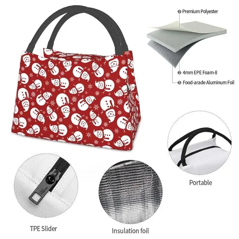 Merry Christmas Snowman Pattern Insulated Lunch Bags for Women Snowflakes Pattern Portable Thermal Cooler Bento Box Work Travel